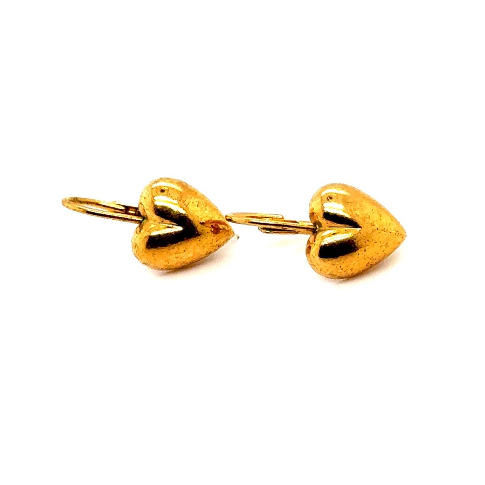 Avon Vintage Gold Tone Puffed Heart Leverback Dangle Earrings